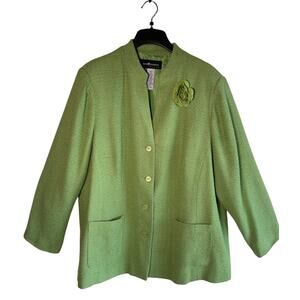 Sag Harbor Textured Jacket Bright Green Blazer Pockets Flower Size 24W